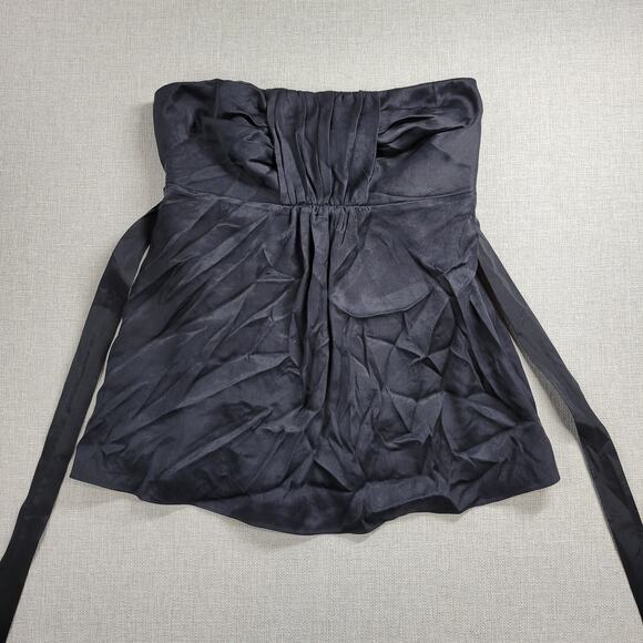 Banana Republic Womens Top Sz 8 Black Silk Strapless Ruched Velvet Sash Babydoll - Picture 11 of 12